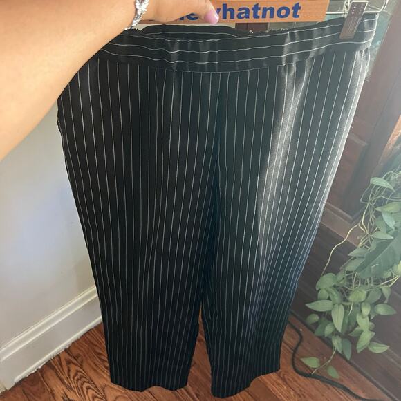 90s Y2K Vintage Roamans Black White Pinstripe Wide Leg Pants 10WP Soft Power - Picture 9 of 17